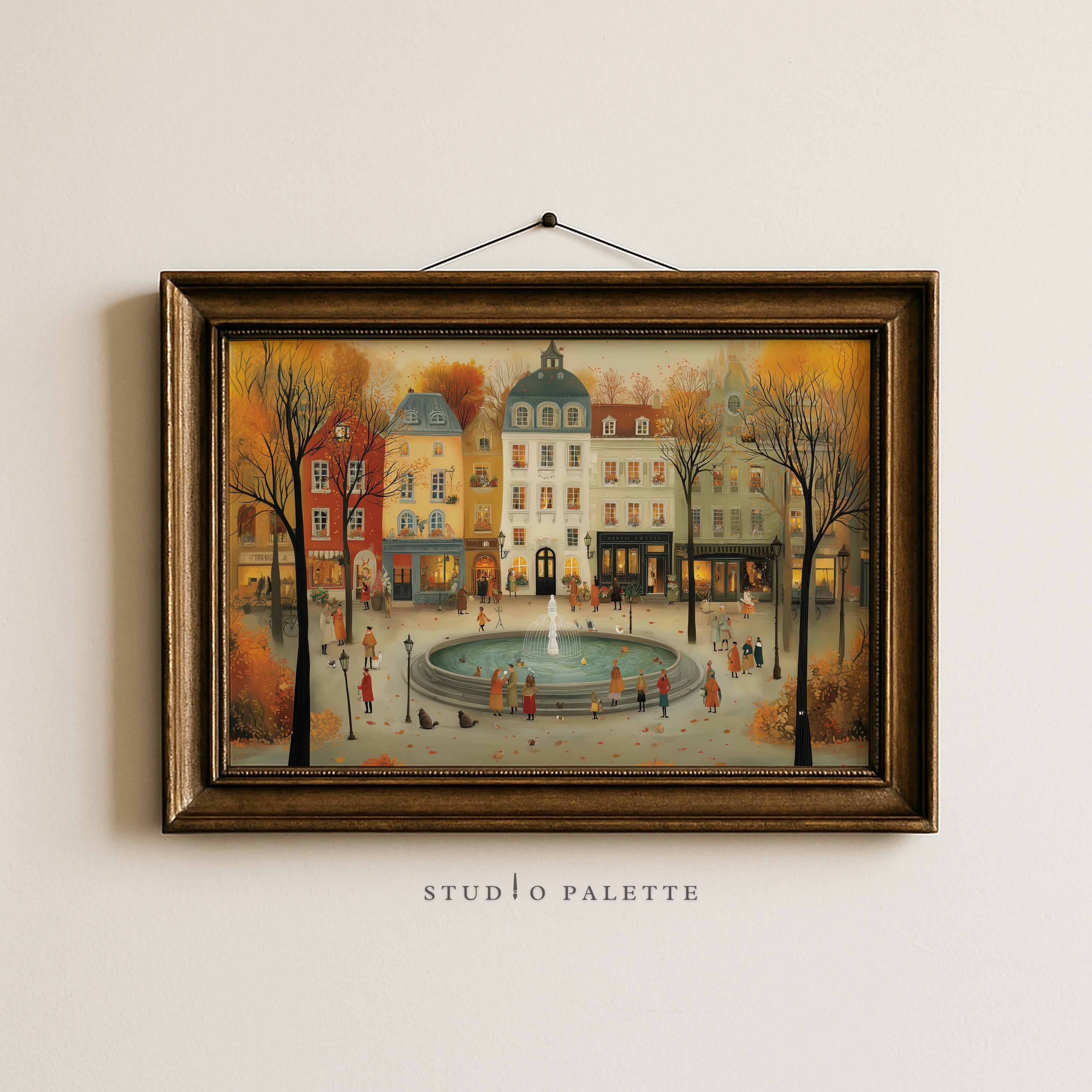Cozy Fall Printable Wall Art Set of 6, Cute Autumn Village Prints, Warm ...