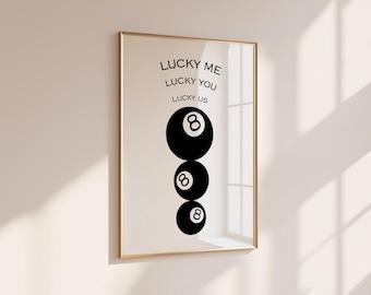 Impressão de Bilhar Bola 8 – Lucky Me Lucky You, Arte Retrô para Bar (Impressão Digital)