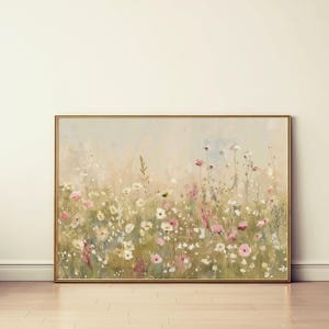 Vintage Wildflower Field Painting | Rustic Farmhouse Floral Artwork | Spring Wall Print Nursery Decor| Girls Room Flowers | Digital Download
