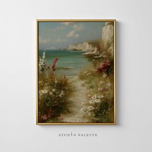 Moody Wildflower Landscape Wall Art, Vintage Summer Printable Beach Farmhouse, Floral Print Wall Decor, Flower Coastal Digital Download