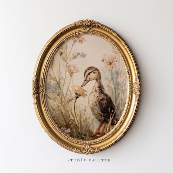 Vintage Duck Painting, Cottagecore Spring Decor (Digital Download)
