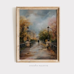 Artful Rainy Autumn Art Moody Fall Printable Wall Art Antique Fall City Painting Vintage Country Farmhouse Print Rustic Wall Decor