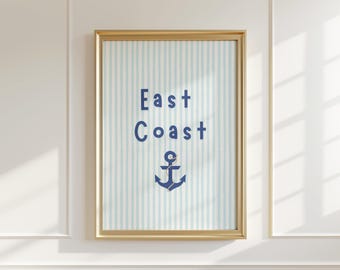 Blue Striped Nautical Anchor Print, East Coast Beach House Decor (Digital Download)