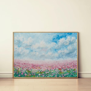 Vintage Wildflower Painting | Pink Wildflower Landscape Art Print | Spring Wall Print Nursery Decor | Girls Room Flowers |  Digital Download