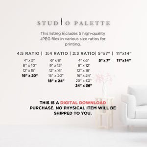 May include: A digital download listing from Studio Palette. The image displays various print sizes, including 4x5, 5x7, 11x14 inches, and more. Text states, "This is a digital download. No physical item will be shipped to you."