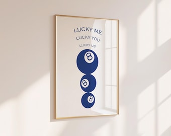 Lucky 8 Ball Print - Blue Billiards, Retro Game Room Art (Digital Download)
