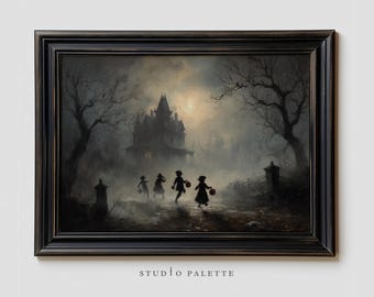 Affiche d'Halloween « Manoir hanté », décoration gothique vintage (Téléchargement numérique)