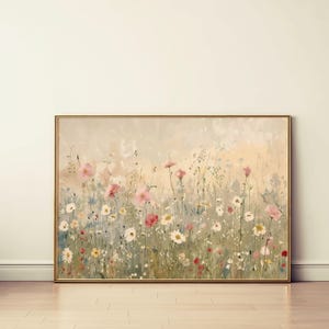 Vintage Wildflower Field Painting | Spring Wall Print Nursery Decor| Rustic Farmhouse Floral Artwork | Girls Room Flowers | Digital Download