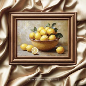 Vintage Lemon Still Life Print | Rustic Kitchen Wall Art | Country Farmhouse Fruit Painting | Style Dining Room Decor | Fine Art Print