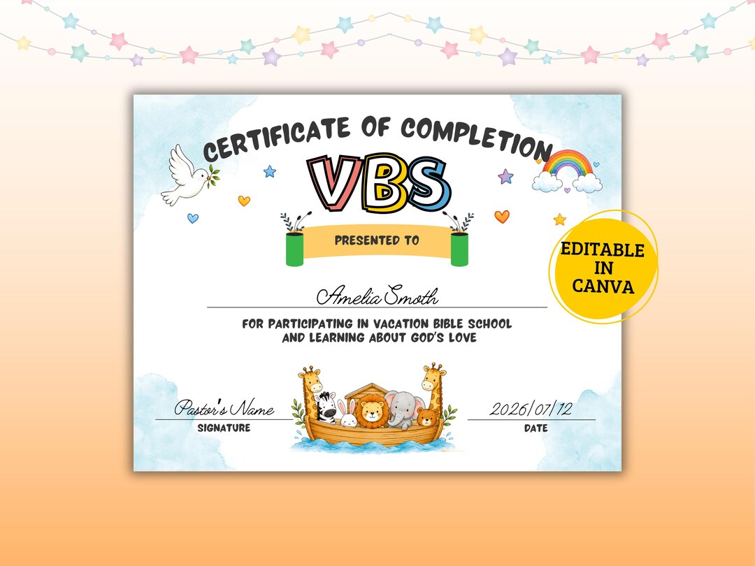 VBS Certificate Vacation Bible School Certificate – Editable Church ...