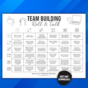 Teambuilding-spel, rulla och prata, isbrytar-tärningsspel för kollegor, personalmötesaktivitet, teambuilding på kontoret och bordsämnen