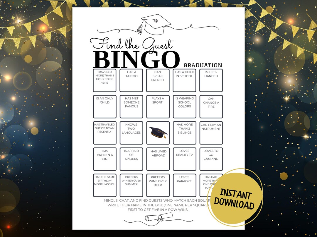 Find the Guest Bingo, Graduation Bingo, Ice Breaker Games, Fun ...