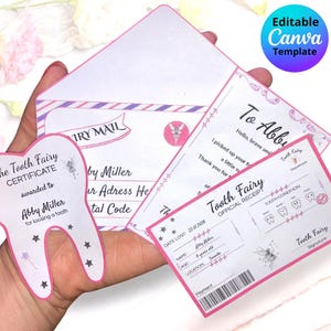 Editable Tooth Fairy Letter Kit with Letter, Receipt, Certificate & Mini Envelope Printable