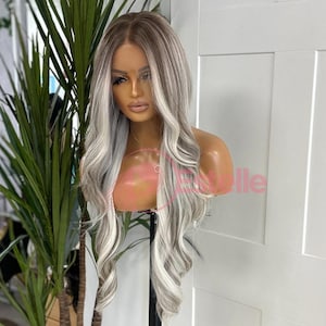 Long layered Rooted Ash Blonde Balayage 13 by 6 Lace Front Wig - Premium Synthetic Hair | Natural Hairline Everyday Wig| Comfortable Fit