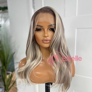 Dark Ash Blonde / Platinum Blonde Balayage Long Wavy Lace Front Wig – DIAZ 08