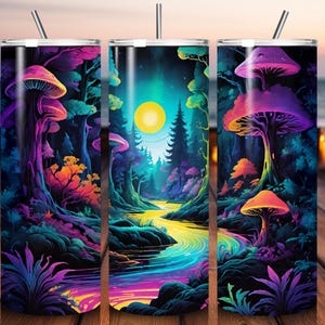 Trippy Mushroom Forest Psychedelic Alien Fantasy Seamless 20oz Tumbler Wrap 300 DPI PNG Digital Download Design Personal & Commercial Use