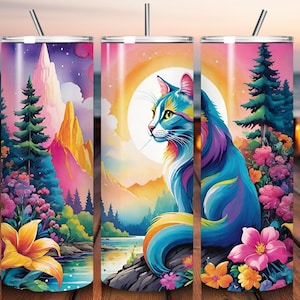 Rainbow Kitty Cat Valley Sunrise Fantasy Seamless Design 20oz Tumbler Wrap 300 DPI PNG Instant Digital Download Commercial & Personal Use