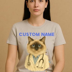 Camiseta personalizada de Doctor Gato, divertida camiseta personalizada para mascota con nombre, un bonito regalo para amantes de los gatos.
