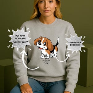 Custom Name Beagle Hoodie – Chibi Style Cartoon Dog Sweatshirt for Hound Lovers