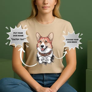 Custom Corgi Portrait Shirt with Dog Name, Personalized Small Dog Lover Gift Tee, Cute Pet Owner T-Shirt,