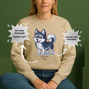 Sudadera con capucha de perro husky personalizada con nombre: sudadera o camiseta chibi personalizada, regalo para amantes de los perros.