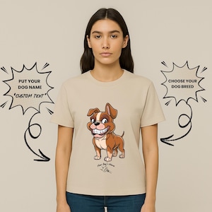 Custom Boxer Dog Tee with Name – Funny Chibi Cartoon Shirt for Dog Lovers or Boxer Parents,