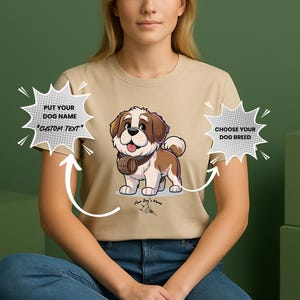 Saint Bernard Chibi Cartoon T-Shirt – Custom Dog Name Tee Gift for Gentle Giant Owners,