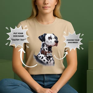 Custom Dalmatian Portrait Shirt with Dog Name Tag, Personalized Spotty Dog Gift Tee, Pet Lover T-Shirt for Dog Mom or Dad,