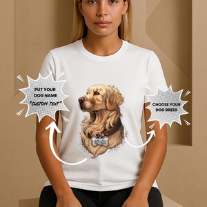 Custom Golden Retriever Portrait Shirt with Dog Name Tag, Personalized Pet Gift Tee, Dog Mom or Dad T-Shirt,
