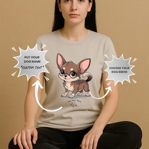 Camiseta personalizada para perro chihuahua con nombre: regalo de camiseta de dibujos animados personalizada para mamá o papá perro.