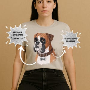 Custom Boxer Portrait Shirt with Name Tag, Personalized Dog Lover Tee, Gift for Pet Mom or Dad, Custom Dog Name T-Shirt,