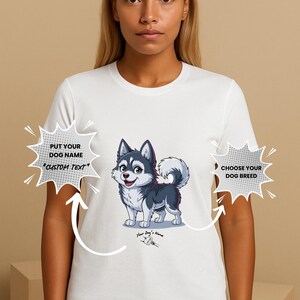Husky Custom Dog Name Tee – Chibi Cartoon T-Shirt Gift for Vocal Pup Lovers,