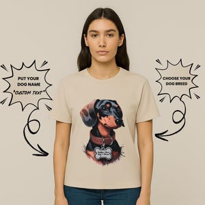 Custom Dachshund Portrait Shirt with Dog Name Tag, Personalized Wiener Dog Gift Tee, Funny Pet Lover T-Shirt,