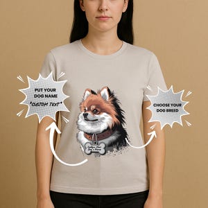 Custom Pomeranian Portrait Shirt with Dog Name Tag, Personalized Fluffy Dog Gift Tee, Cute Pet Lover T-Shirt for Dog Mom or Dad,