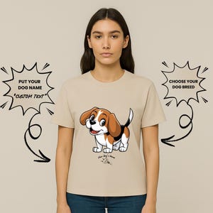 Personalized Beagle T-Shirt with Custom Dog Name – Chibi Style Gift Tee for Dog Mom or Dog Dad,