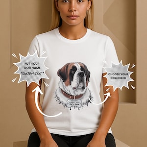 Custom Saint Bernard Portrait Shirt with Dog Name Tag, Personalized Gentle Giant Dog Gift Tee, Pet Lover T-Shirt for Mom or Dad,