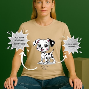 Dalmatian T-Shirt with Custom Dog Name – Personalized Chibi Cartoon Tee Gift for Spotty Dog Lovers,