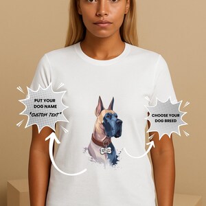 Custom Great Dane Portrait Shirt with Dog Name Tag, Personalized Gentle Giant Gift Tee, Pet Lover T-Shirt for Dog Mom or Dad,
