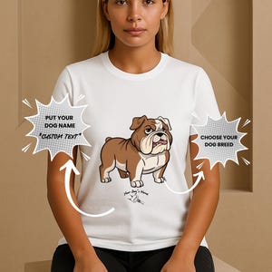 Camiseta personalizada de Bulldog Chibi con nombre de perro: camiseta de dibujos animados con cara arrugada, regalo para dueños de mascotas.