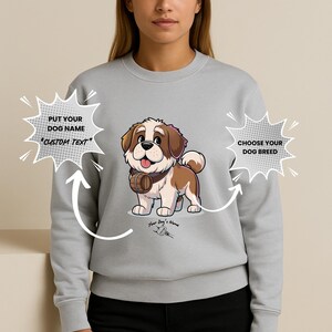 Sudadera con capucha de San Bernardo Chibi con nombre de perro personalizado: regalo de sudadera personalizado para gigantes gentiles.