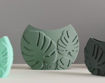 Original Artistic Monstera Leaf Vase, Unique Tropical Accent Vessel, Decorative Table Planter, Japandi Style