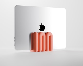 Chunky Curved Vertical Laptop Riser, Eco-Friendly Textured Cradle, Desktop Accessory