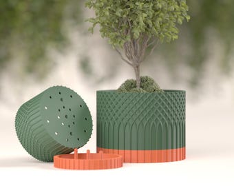 Modern Nordic Style Planter Pot, Stylish Gothic Cathedral-Arch Two-Part Indoor Container, Elegant Architectural Accent