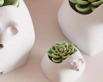 Adorable Polar Bear Planter, Geometric Arctic Succulent Vessel, Cactus Decoration