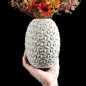 Vase Curved Tabletop Floral Holder, Matte Ceramic Look Sculptural Accent, Japandi Home Decor