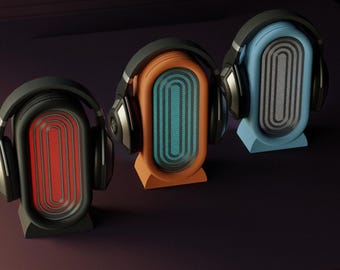 Stylish Headphone Stand Ambient RGB Lamp, Art Deco Multifunctional Headset Organizer Studio Accessory, Minimalist