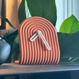 Sculptural Ripple Clock, Contemporary Rainbow Arc, Curved Flowing Retro Tabletop
