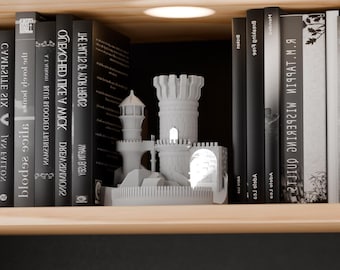 Stylish Gothic Book Nook Light, Original Meticulous Medieval Castle Illuminated, Artistic Bookshelf-Ready Library Accent