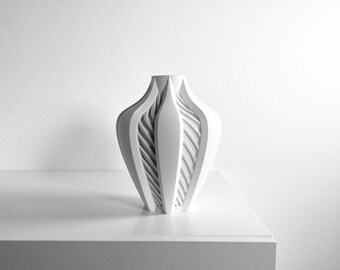 Modern Vase, Organic Curvature, Tabletop Single Stem Bud Holder, White Eco Friendly Decorative Accent