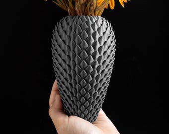 Dragonscale Vase, Contemporary Tabletop Flower Holder for Workspace Showpiece Decor, Mythical Ornamental Gallery Art